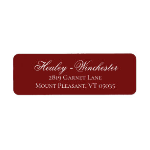 Elegant Garnet Red en White Wedding Address Label