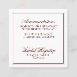 Elegant Garnet Red en White Wedding Details Card Informatiekaartje