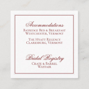 Elegant Garnet Red en White Wedding Details Card Informatiekaartje