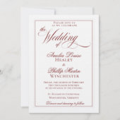 Elegant Garnet Red en White Wedding Invitation Kaart (Voorkant)