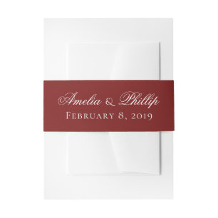 Elegant Garnet Red en White Wedding Invite Bands Uitnodigingen Wikkel