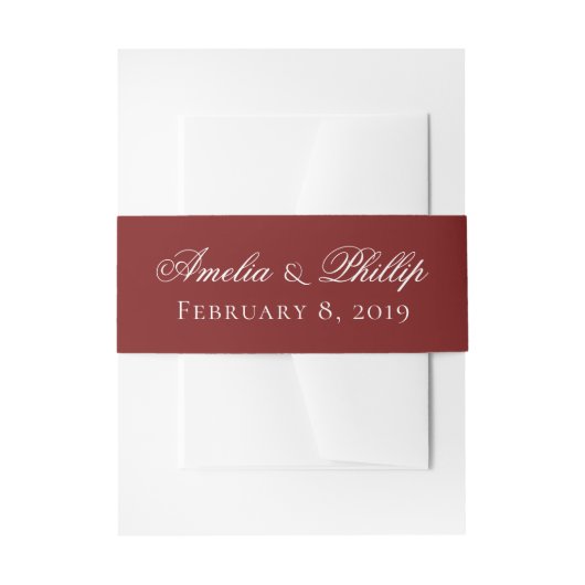 Elegant Garnet Red en White Wedding Invite Bands Uitnodigingen Wikkel (Voorkant Voorbeeld)