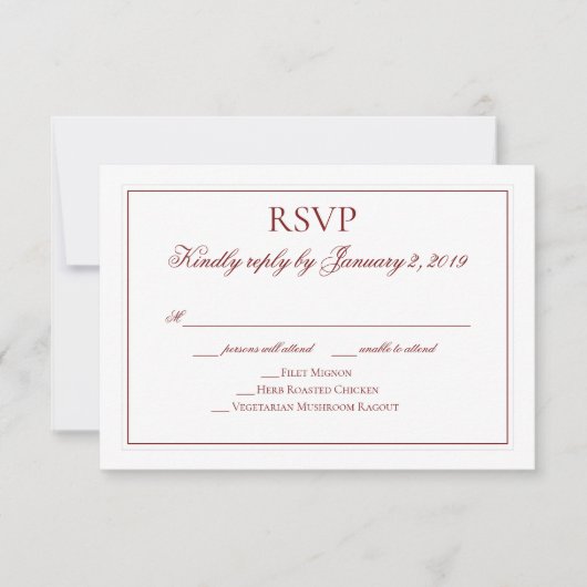 Elegant Garnet Red en White Wedding RSVP (Voorkant)