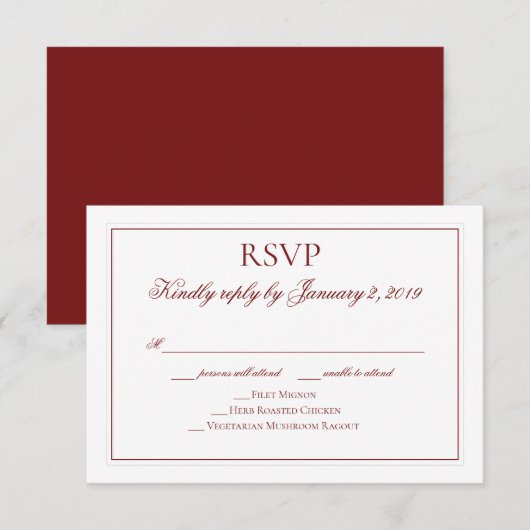 Elegant Garnet Red en White Wedding RSVP (Voorkant / Achterkant)