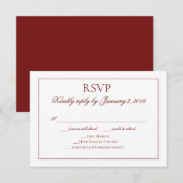 Elegant Garnet Red en White Wedding RSVP Kaartje