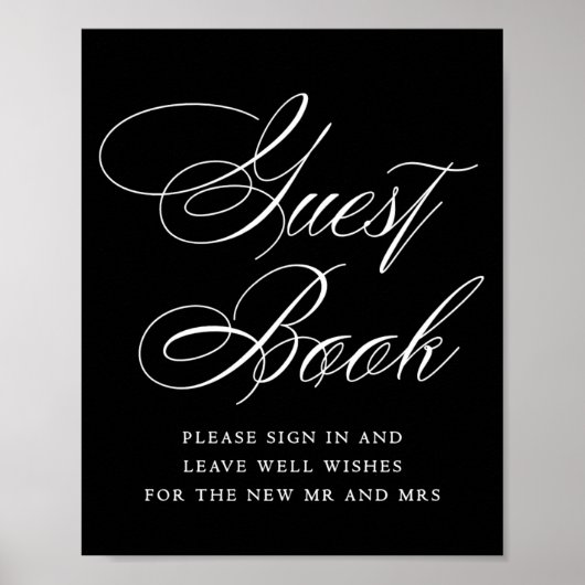 Elegant gast boek witte kalligrafie | Trouwen Poster (Voorkant)