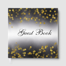 Elegant gastboek gouden confetti op zwart