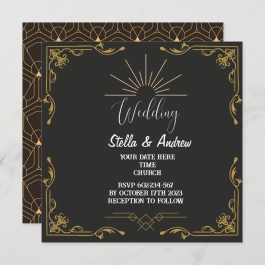Elegant Gastby Style Art Deco Wedding Uitnodiging (Voorkant / Achterkant)