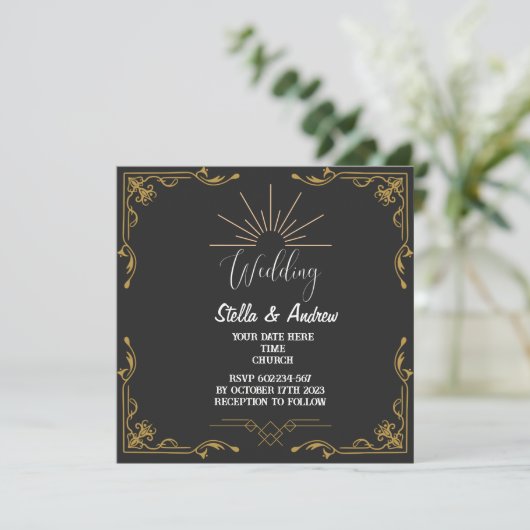 Elegant Gastby Style Art Deco Wedding Uitnodiging (Staand voorkant)