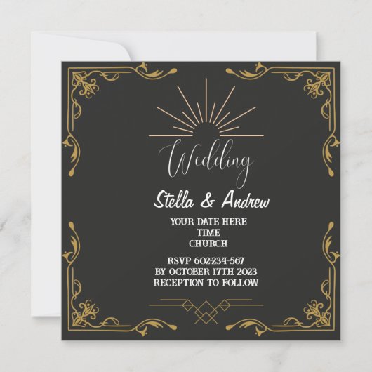 Elegant Gastby Style Art Deco Wedding Uitnodiging (Voorkant)