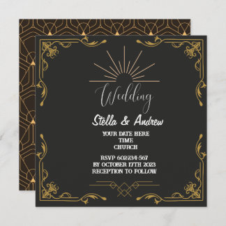 Elegant Gastby Style Art Deco Wedding Uitnodiging