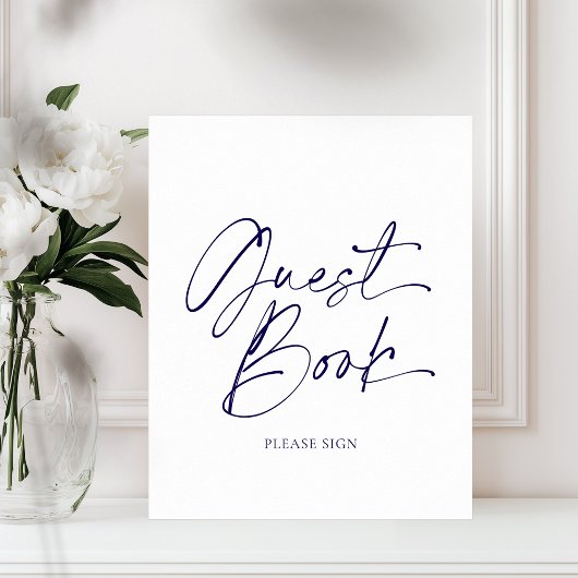 Elegant gastenboek teken in Navy Blue Kalligrafie Poster
