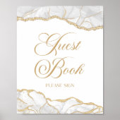 Elegant Gastensign Witte Goud Agate Poster (Voorkant)