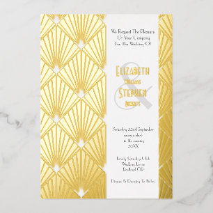 Elegant Gatsby Art Deco 1920's Gold Wedding Folie  Uitnodiging
