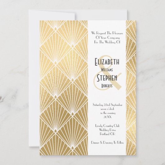 Elegant Gatsby Art Deco 1920's Gold Wedding Kaart (Voorkant)