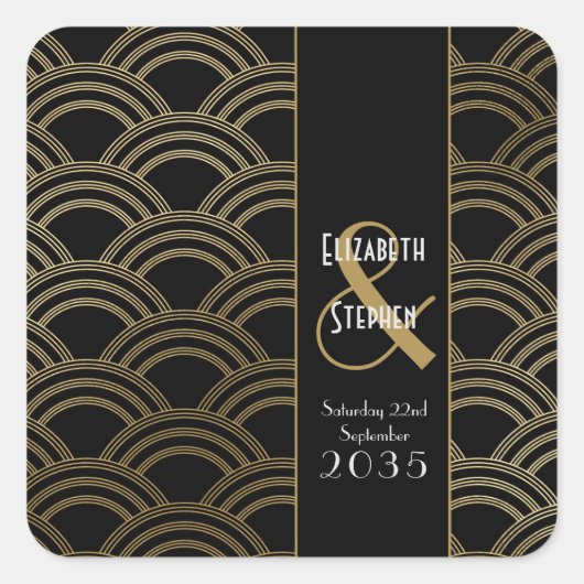 Elegant Gatsby Art Deco 1920's Gold Wedding Squa Vierkante Sticker (Voorkant)
