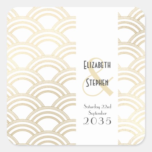 Elegant Gatsby Art Deco 1920's Gold Wedding Vierkante Sticker (Voorkant)