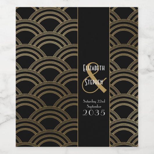 Elegant Gatsby Art Deco 1920's Gold Wedding Wine Wijn Etiket (Enkel label)
