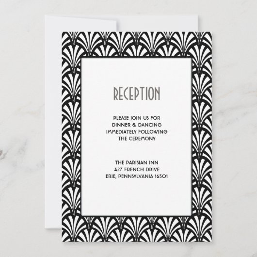 Elegant Gatsby Art Deco Black and White Wedding Kaart (Voorkant)