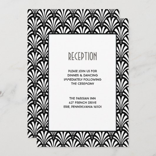 Elegant Gatsby Art Deco Black and White Wedding Kaart (Voorkant / Achterkant)