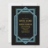 Elegant Gatsby Art Deco Blue & Gold Bridal Shower Kaart (Voorkant)
