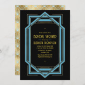 Elegant Gatsby Art Deco Blue & Gold Bridal Shower Kaart (Voorkant / Achterkant)