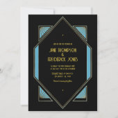 Elegant Gatsby Art Deco Blue & Gold Wedding Photo Kaart (Voorkant)