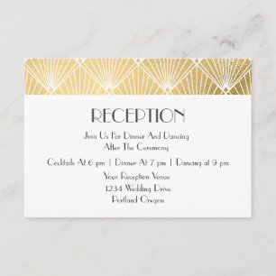 Elegant Gatsby Art Deco Gold Wedding Reception Informatiekaartje