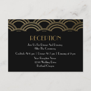 Elegant Gatsby Art Deco Gold Wedding Reception Informatiekaartje