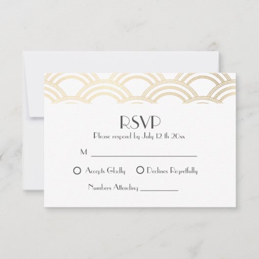Elegant Gatsby Art Deco Gold Wedding RSVP (Voorkant)