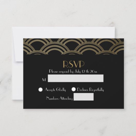 Elegant Gatsby Art Deco Gold Wedding RSVP (Voorkant)