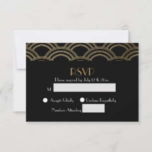 Elegant Gatsby Art Deco Gold Wedding RSVP Kaartje