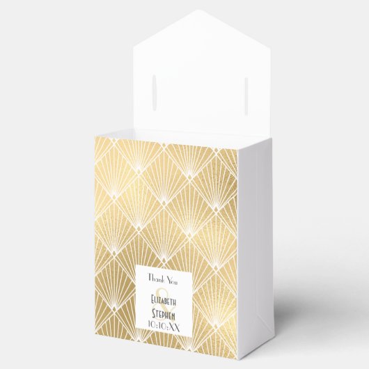Elegant Gatsby Art Deco White & Gold Wedding Bedankdoosjes (Geopend)