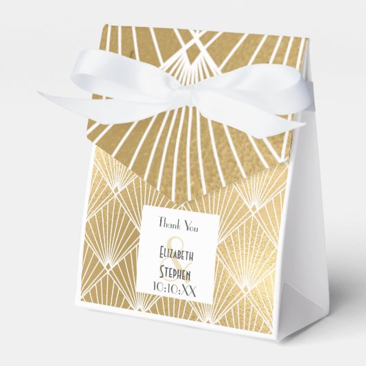 Elegant Gatsby Art Deco White & Gold Wedding Bedankdoosjes (Voorkant Zijde)