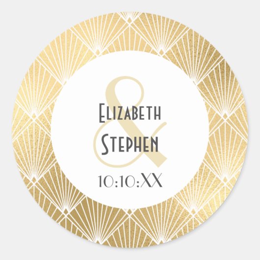Elegant Gatsby Art Deco White & Gold Wedding Clas Ronde Sticker (Voorkant)