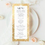 Elegant Gatsby Art Deco White & Gold Wedding Menu<br><div class="desc">Elegant Gatsby Art Deco 1920's White and Gold Wedding Design. Met een geometrisch patroon dat geïnspireerd is op klassieke design voor deco-kunst. De sjablonen zijn zo ingesteld dat u uw eigen gegevens kunt toevoegen. Als u de stijl of de kleur van de doopvont zou willen veranderen te klikken gelieve het...</div>