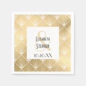 Elegant Gatsby Art Deco White & Gold Wedding Napk Servet (Voorkant)