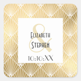 Elegant Gatsby Art Deco White & Gold Wedding Squar Vierkante Sticker