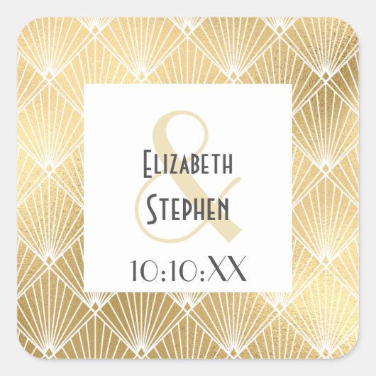 Elegant Gatsby Art Deco White & Gold Wedding Squar Vierkante Sticker (Voorkant)