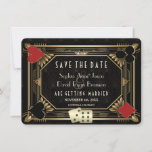 Elegant Gatsby Casino Royale Vegas Poker Bruiloft Save The Date<br><div class="desc">Elegant Casino Royale en Great Gatsby thema kaart ontwerp. Het beschikt over art deco stijl, een Roaring 1920 oude Hollywood lijst met speelkaarten pakken (simuleren speelkaarten). Op de achterkant faux gold Art Deco motief, initialen en speelkaarten pakken. Gebruik de tool Personaliseren om uw gegevens toe te voegen. Bezoek voor meer...</div>