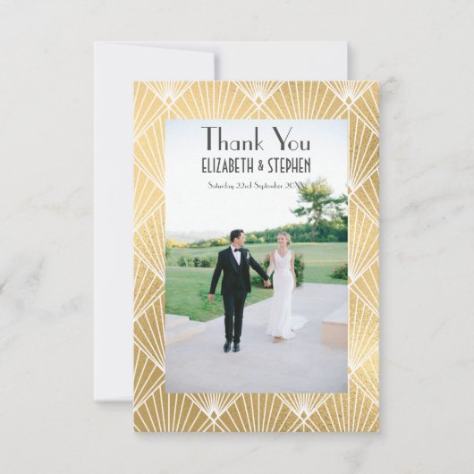 Elegant Gatsby Deco 1920 2 Foto Wedding Thankyou Bedankkaart (Voorkant)