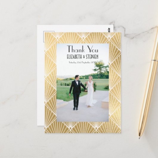 Elegant Gatsby Deco 1920's Foto Wedding Thankyou Briefkaart (Voorkant / Achterkant in situ)