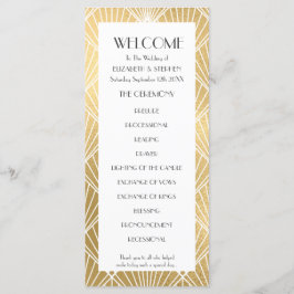 Elegant Gatsby Deco White & Gold Wedding Programme Programmakaart
