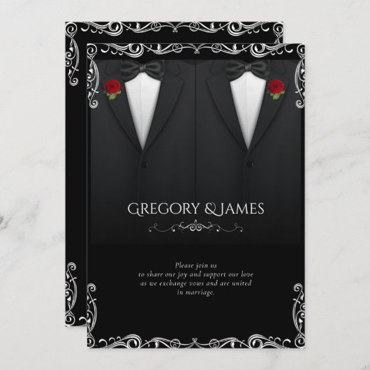 Elegant Gay Bruiloft Tuxedo Red Rose Kaart (Voorkant / Achterkant)