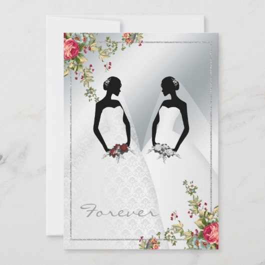 Elegant Gay Silver Damask Wedding Uitnodiging (Voorkant)