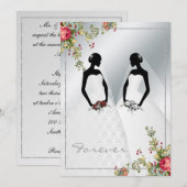 Elegant Gay Silver Damask Wedding Uitnodiging (Voorkant / Achterkant)