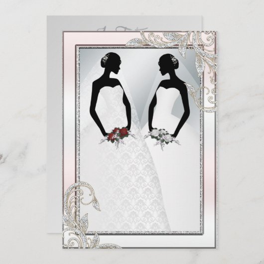 Elegant Gay Silver Wedding Invitation Kaart (Voorkant / Achterkant)