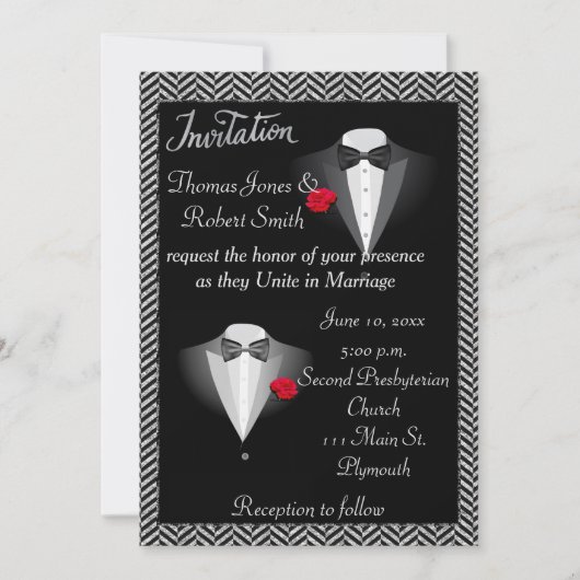 Elegant Gay Tuxedo Wedding Uitnodiging (Voorkant)