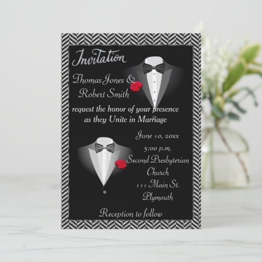 Elegant Gay Tuxedo Wedding Uitnodiging (Staand voorkant)