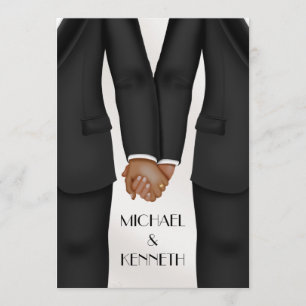 Elegant Gay Wedding Groom Holding Hands Etnische Kaart